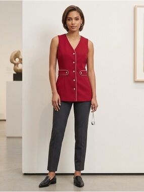 Glenbrooke Red Tailored Vest Medium Sleeveless Button Down Contrast Piping